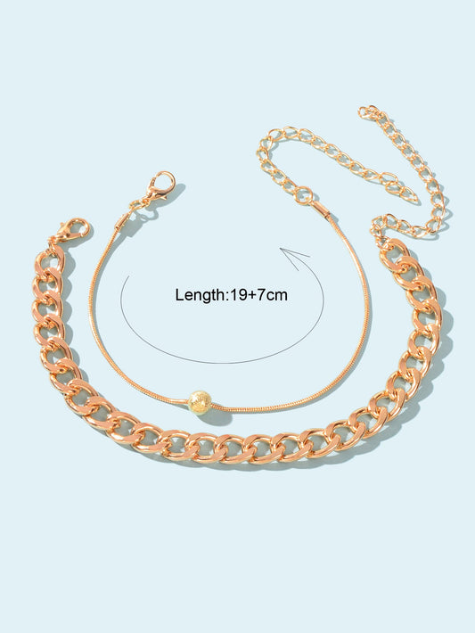 2 pcs Gold Cuban Link Layered Anklets Women Boho Beach Foot Jewellery Party Gift-1