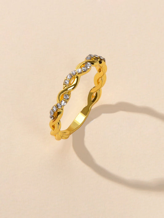 Band Women Gold Metal with Rhinestone Entangled Finger Ring Engagement Jewellery-0