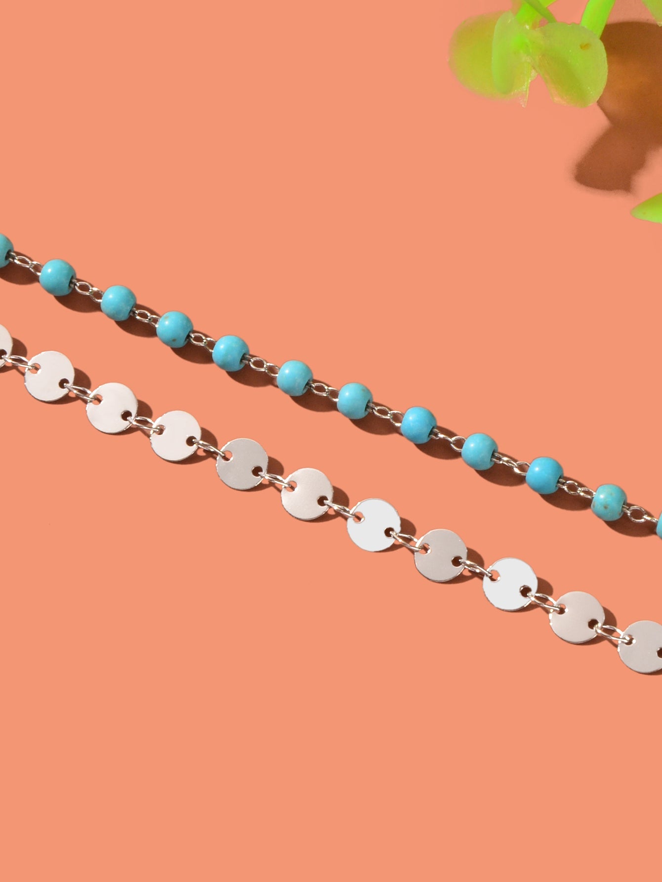 Ethnic Style Gold Silver Disc Chain Turquoise Beads Layered Anklet Foot Jewelry-2