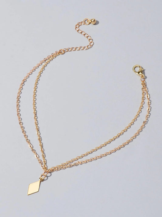 Bohemian Foot Beach Jewellery Double Layer Chain Rhombus Geometric Charm Anklet-1