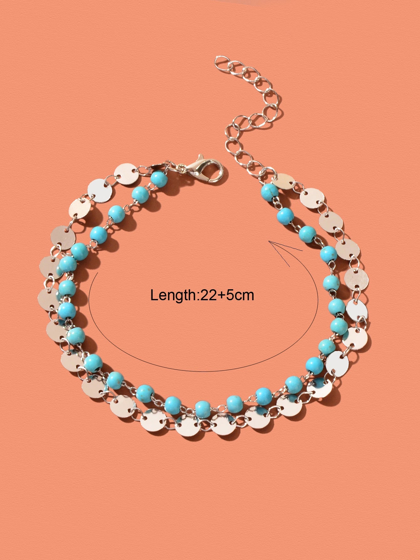 Ethnic Style Gold Silver Disc Chain Turquoise Beads Layered Anklet Foot Jewelry-3