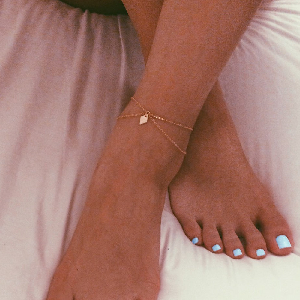 Bohemian Foot Beach Jewellery Double Layer Chain Rhombus Geometric Charm Anklet-4